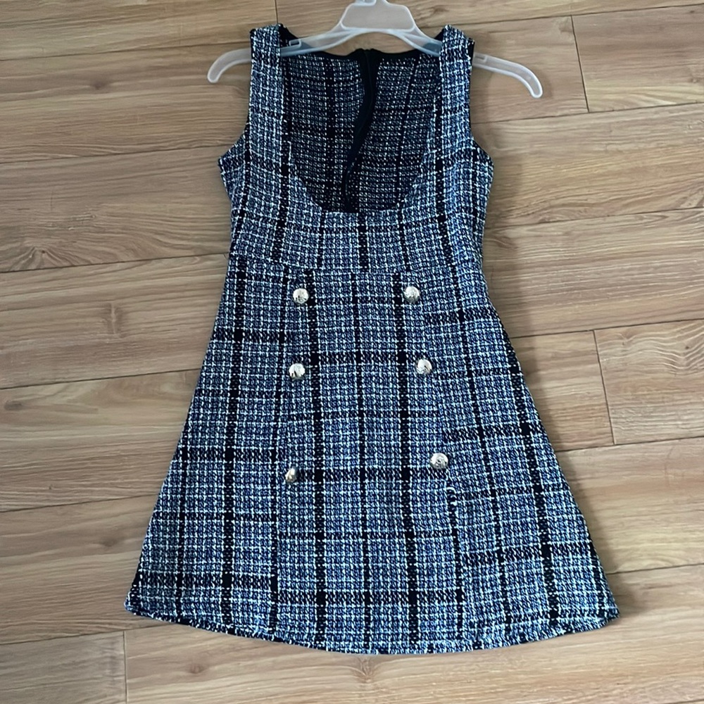 Blue Tweed Amma Suspender Skirt